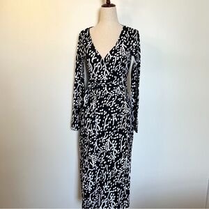 Diane von Furstenberg Black & White Midi True Wrap Dress Size XXS